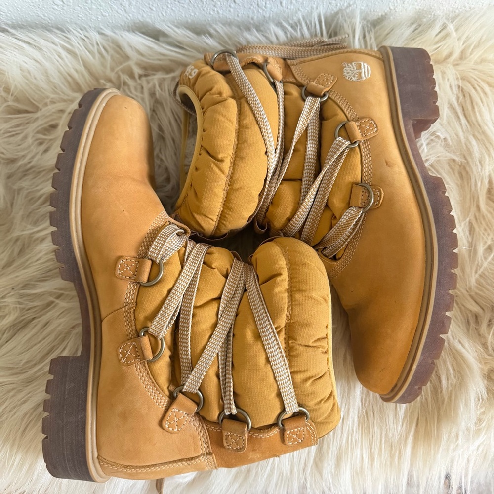 Timberland Shearling Lined Boots Wheat Tan Waterproof Lace Up 8.5M